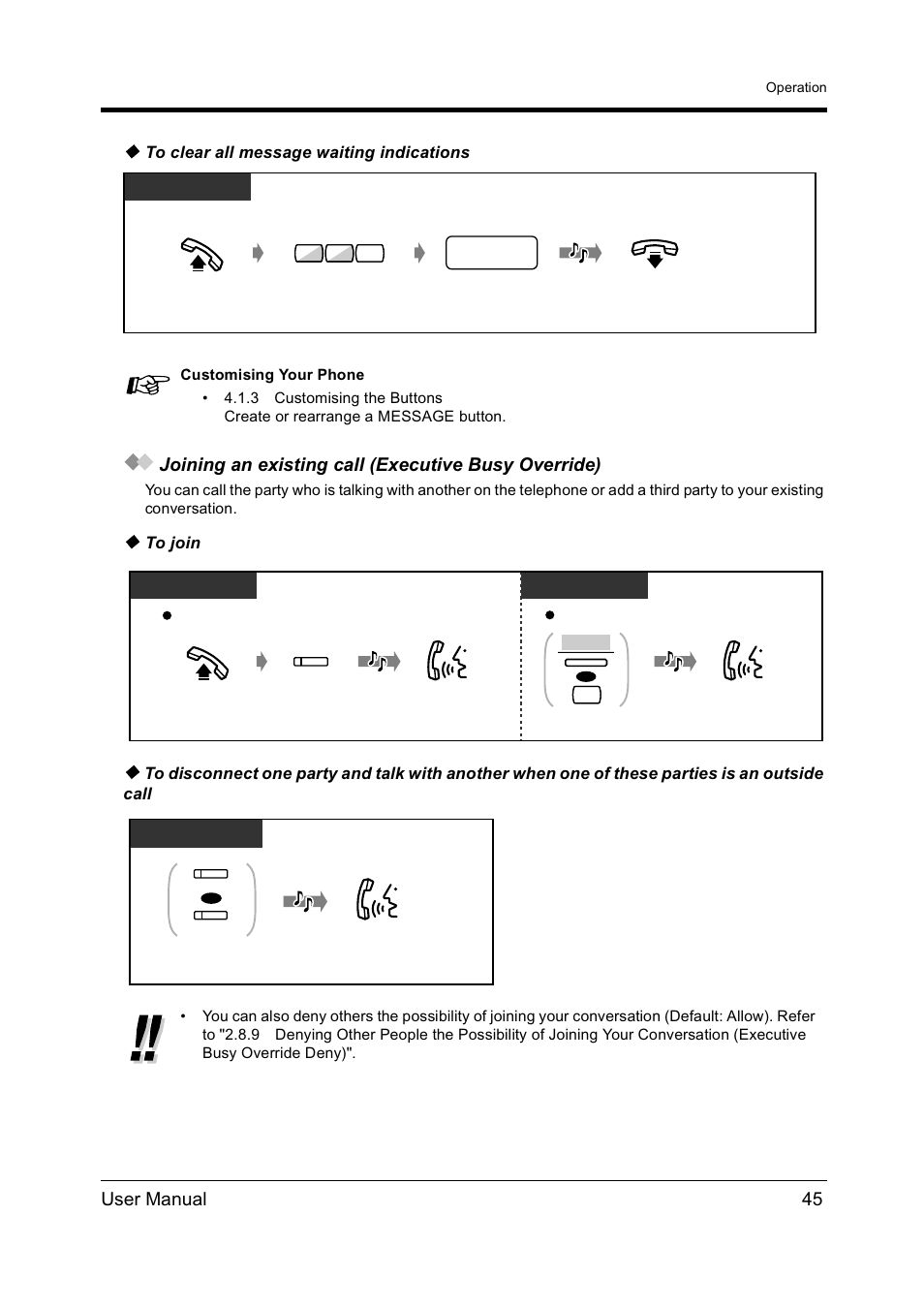 User manual 45, Joining an existing call (executive busy override) | Panasonic KX-TD612NZ User Manual | Page 45 / 250