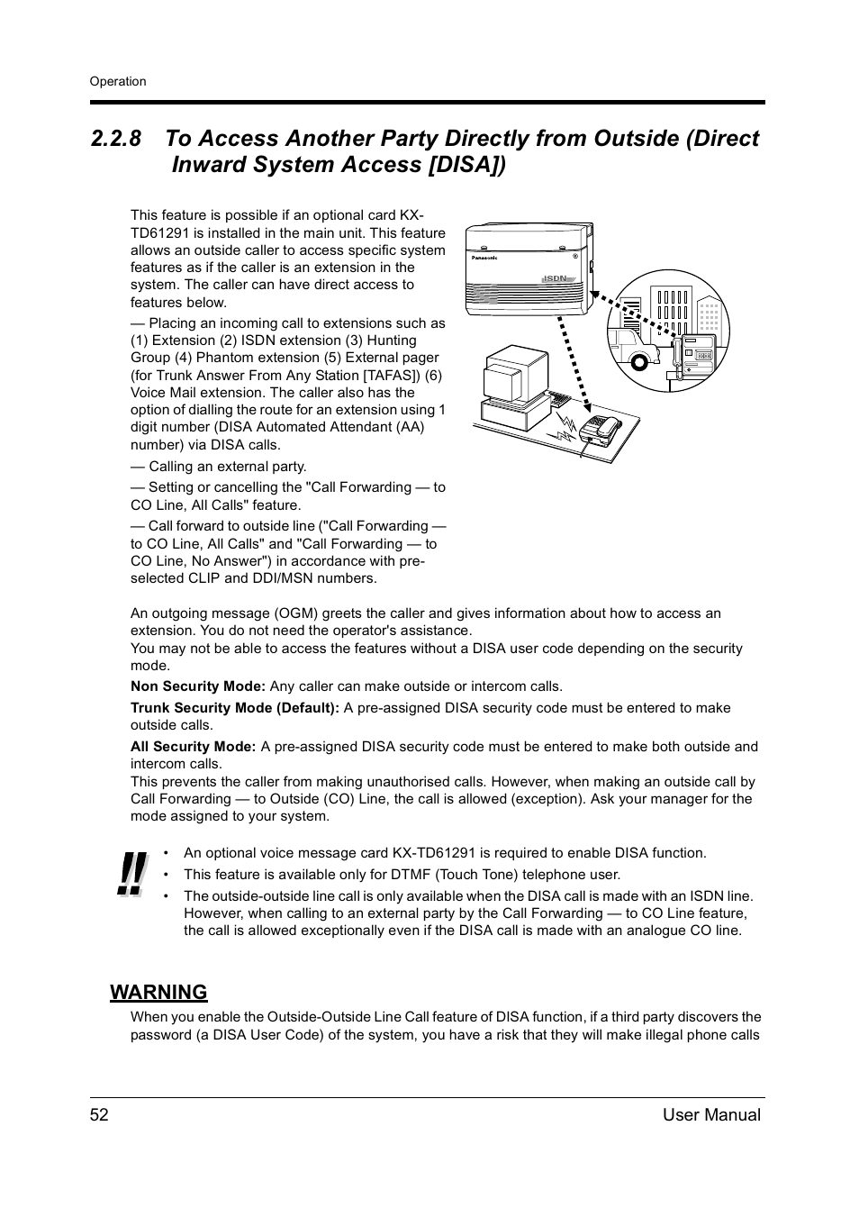 Warning | Panasonic KX-TD612NZ User Manual | Page 52 / 250