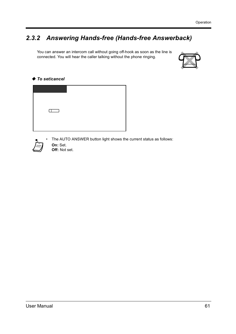 2answering hands-free (hands-free answerback), Answering hands-free (hands-free answerback), 2 answering hands-free (hands-free answerback) | Panasonic KX-TD612NZ User Manual | Page 61 / 250