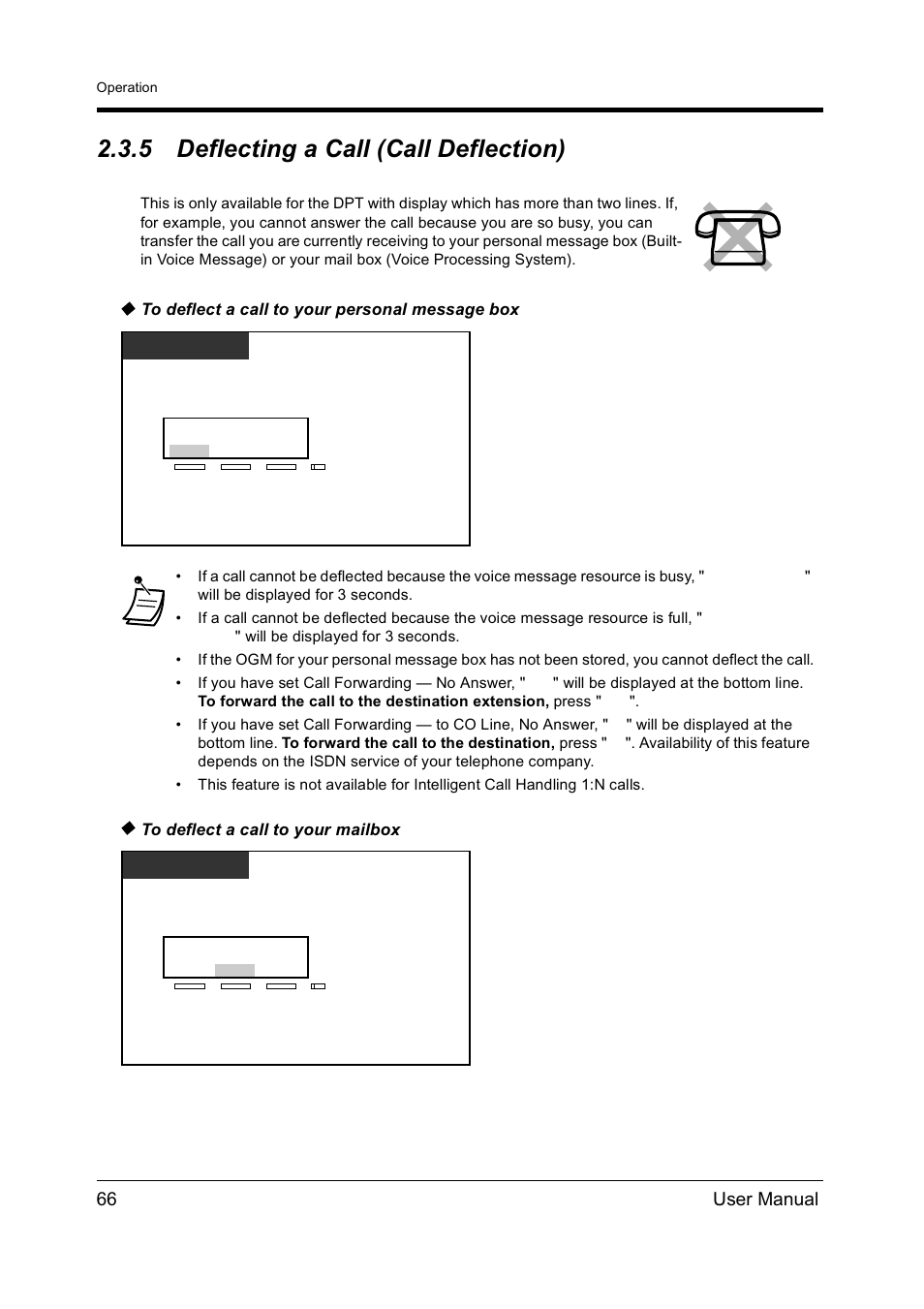 5deflecting a call (call deflection), Deflecting a call (call deflection), 5 deflecting a call (call deflection) | 66 user manual | Panasonic KX-TD612NZ User Manual | Page 66 / 250