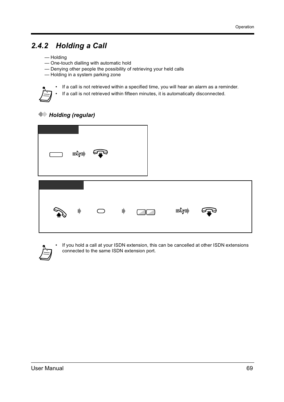 2holding a call, Holding a call, 2 holding a call | User manual 69, Holding (regular) | Panasonic KX-TD612NZ User Manual | Page 69 / 250