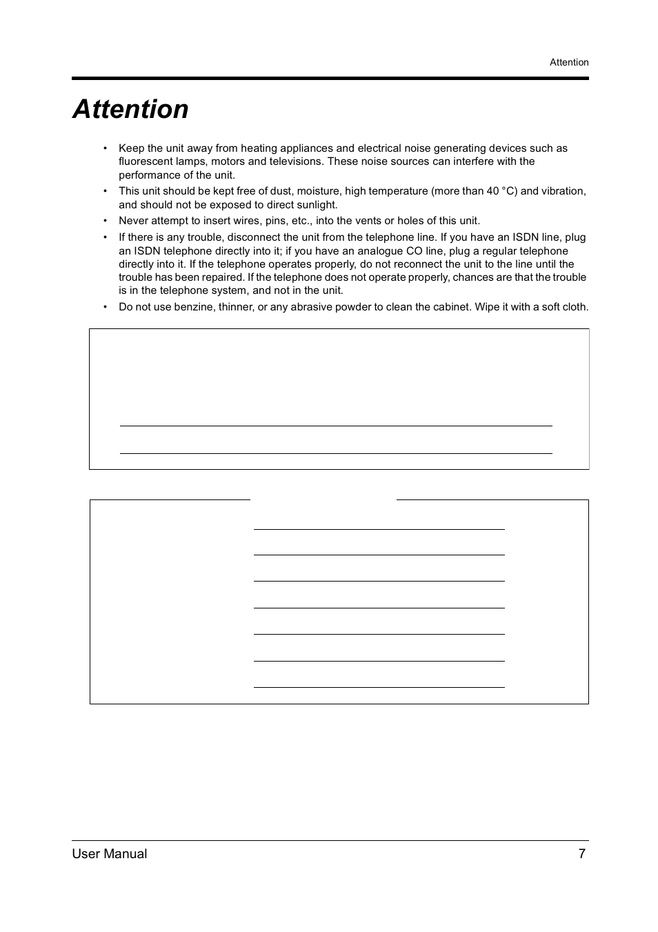 Attention | Panasonic KX-TD612NZ User Manual | Page 7 / 250
