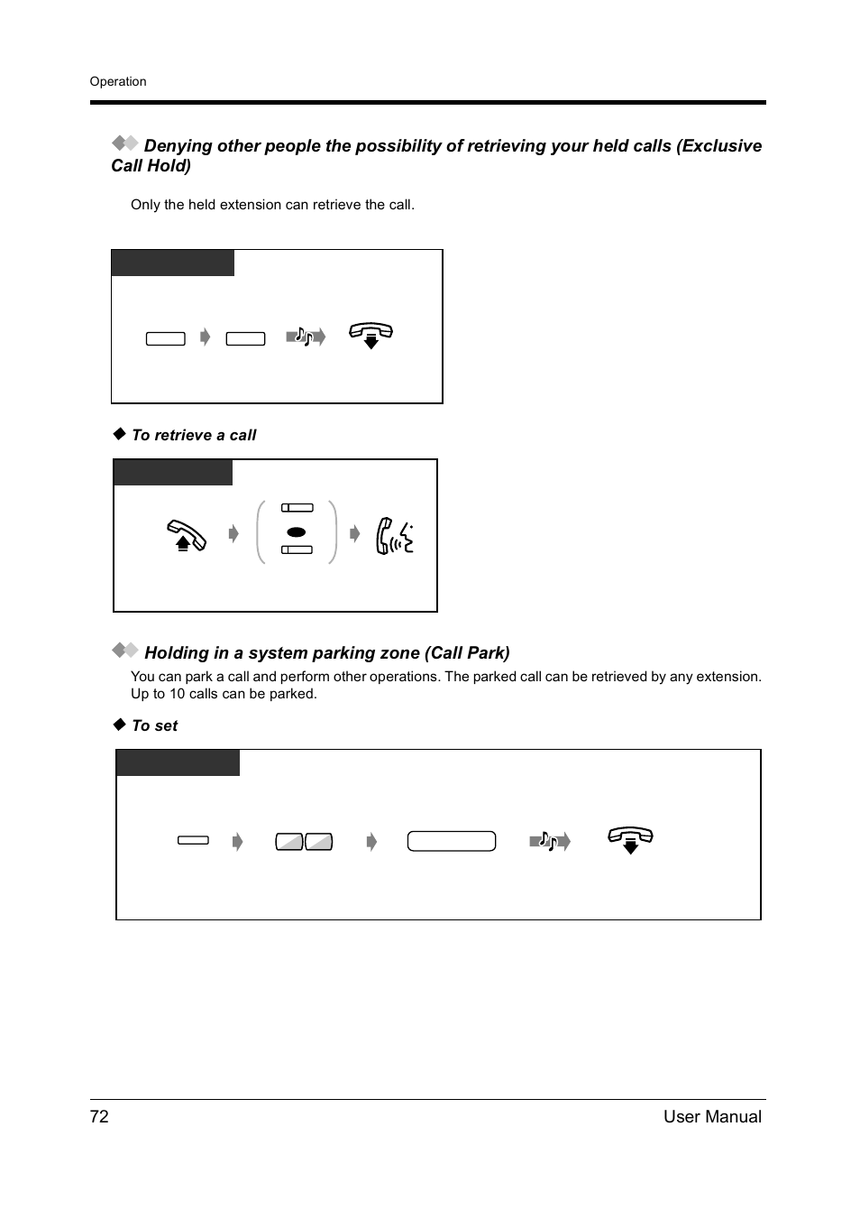 Holding in a system parking zone (call park) | Panasonic KX-TD612NZ User Manual | Page 72 / 250