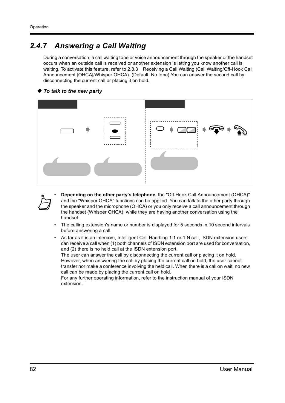 7answering a call waiting, Answering a call waiting, 7 answering a call waiting | 82 user manual | Panasonic KX-TD612NZ User Manual | Page 82 / 250