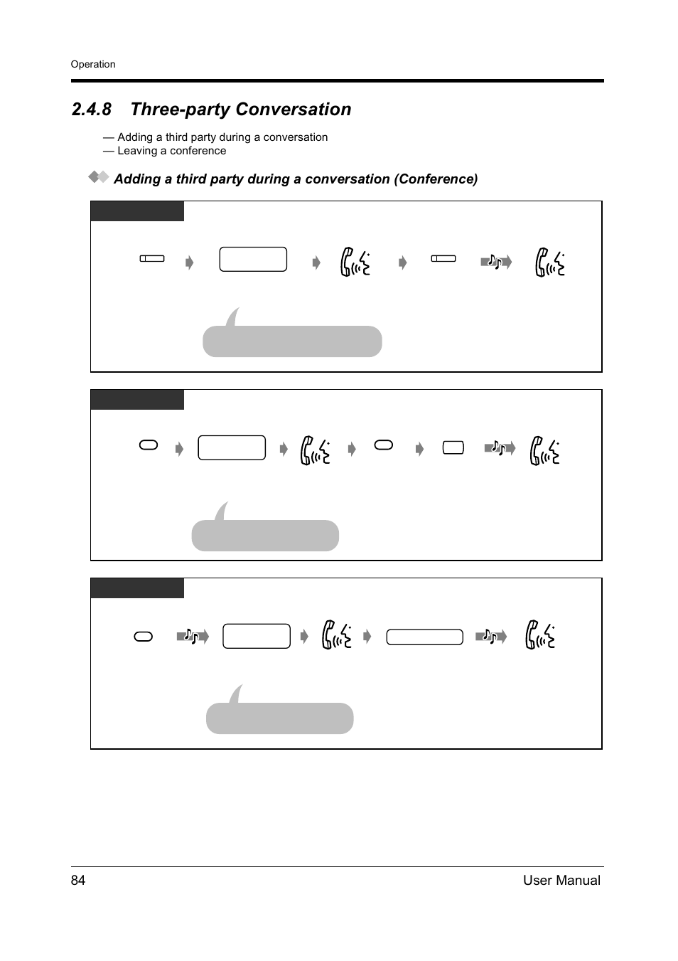 8three-party conversation, Three-party conversation, 8 three-party conversation | 84 user manual, Isdn extn | Panasonic KX-TD612NZ User Manual | Page 84 / 250