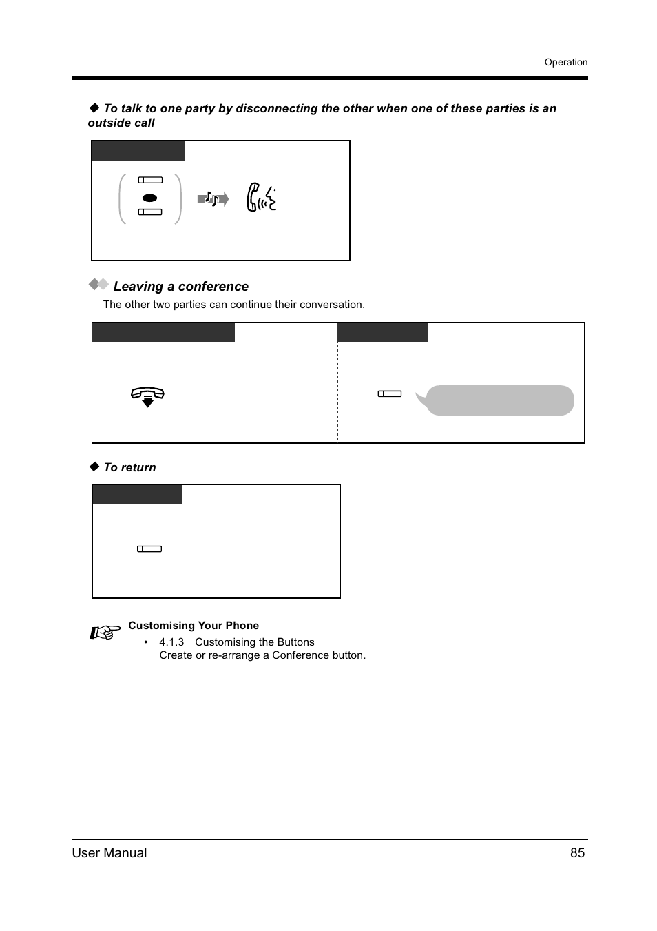 User manual 85, Leaving a conference | Panasonic KX-TD612NZ User Manual | Page 85 / 250