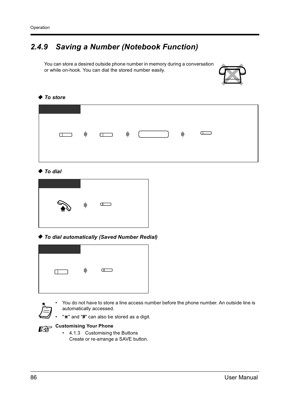 9saving a number (notebook function), Saving a number (notebook function), 86 user manual | Panasonic KX-TD612NZ User Manual | Page 86 / 250