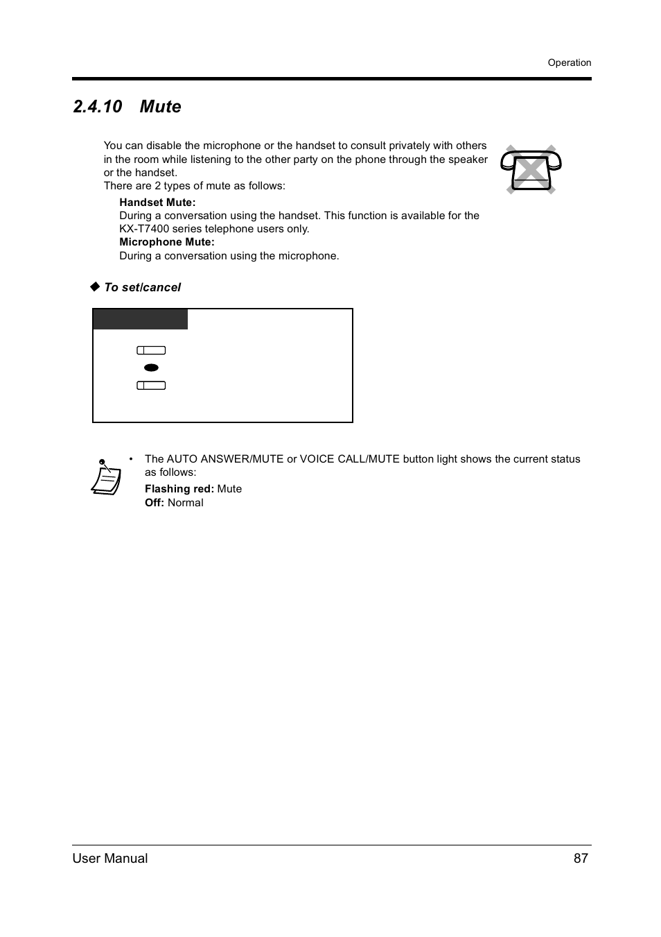 10mute, Mute, 10 mute | User manual 87 | Panasonic KX-TD612NZ User Manual | Page 87 / 250