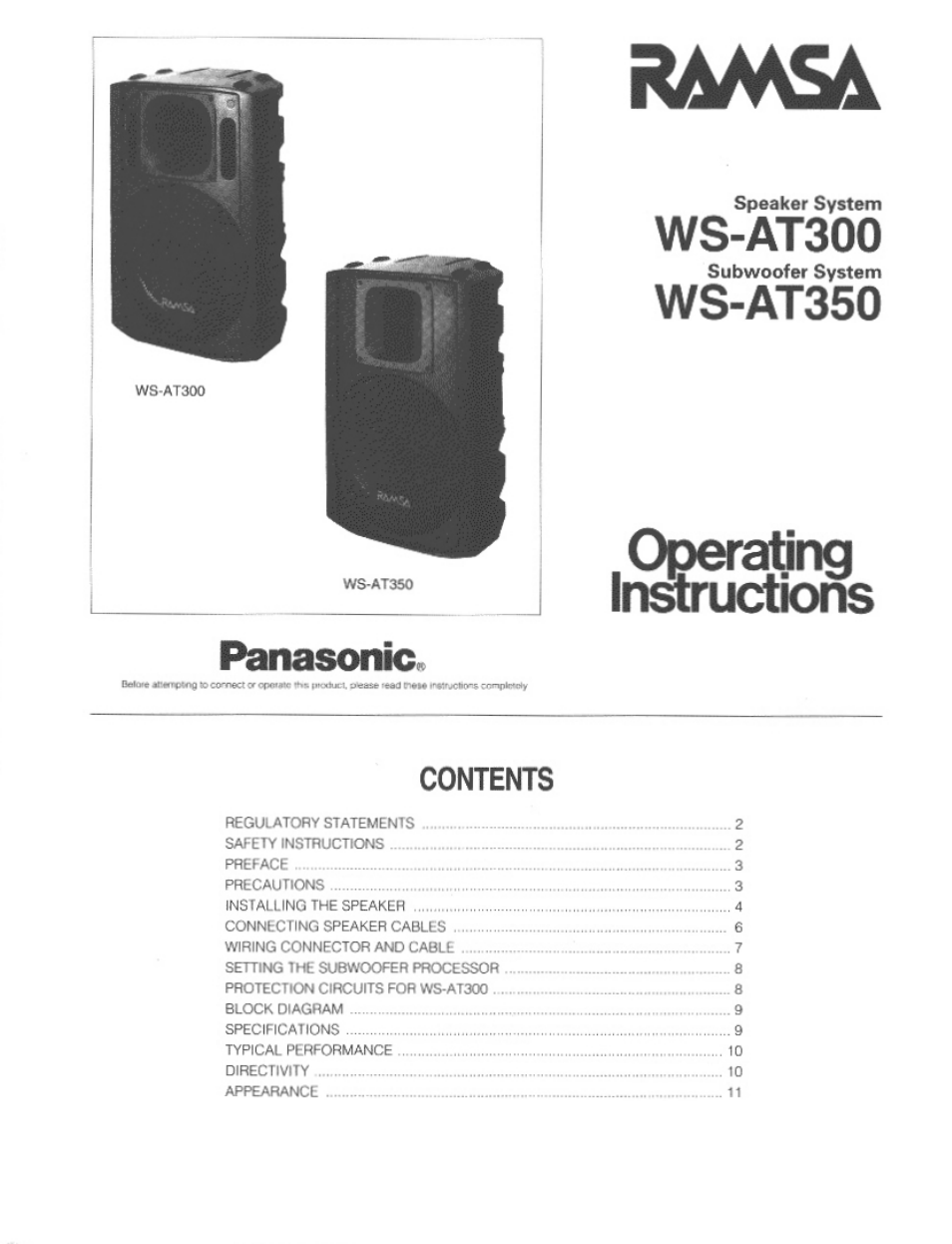 Panasonic RAMSA WS-AT350 User Manual | 12 pages