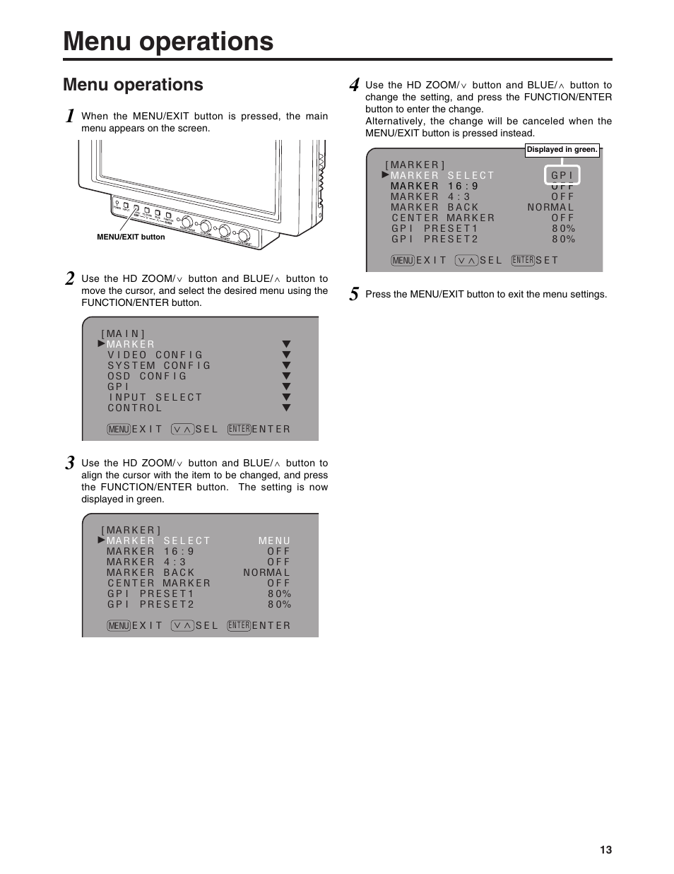 Menu operations | Panasonic BT-LH900P User Manual | Page 13 / 28