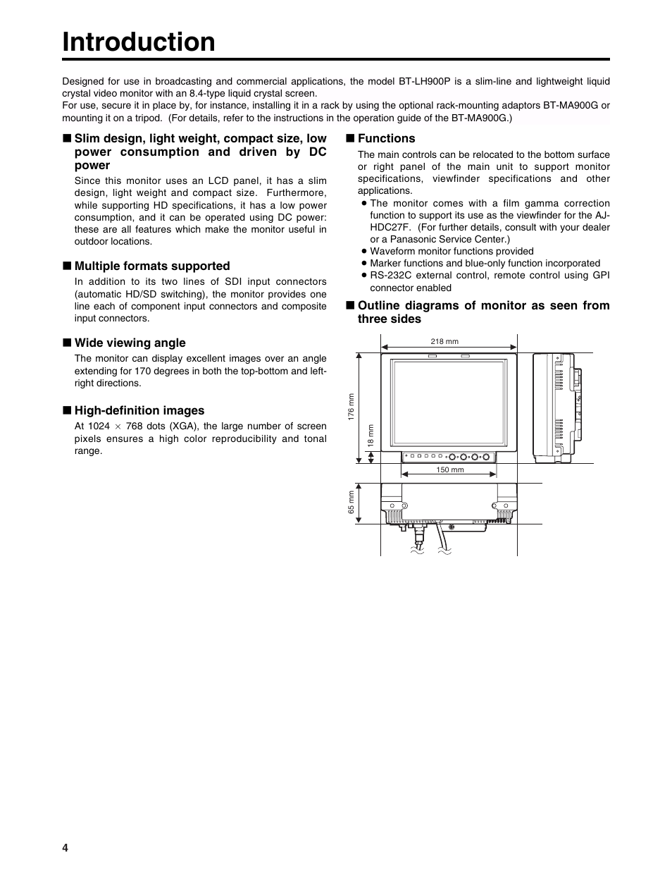 Introduction | Panasonic BT-LH900P User Manual | Page 4 / 28