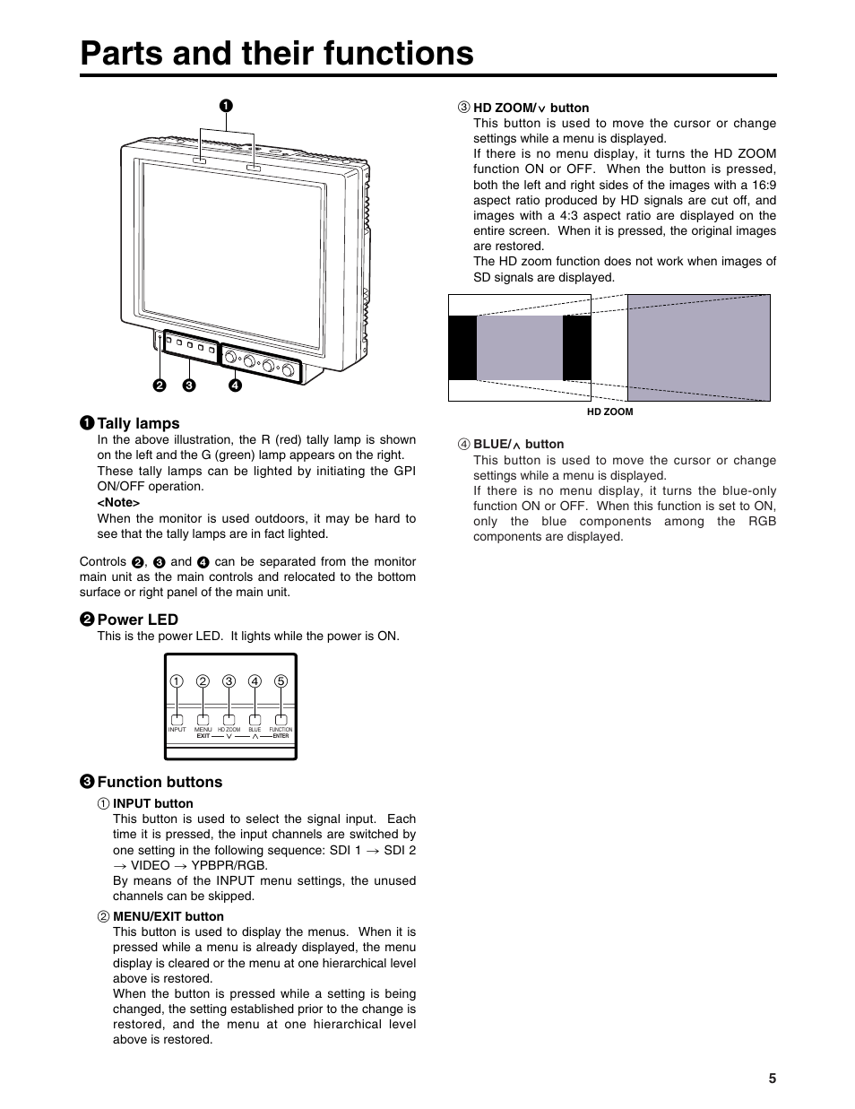 Parts and their functions | Panasonic BT-LH900P User Manual | Page 5 / 28
