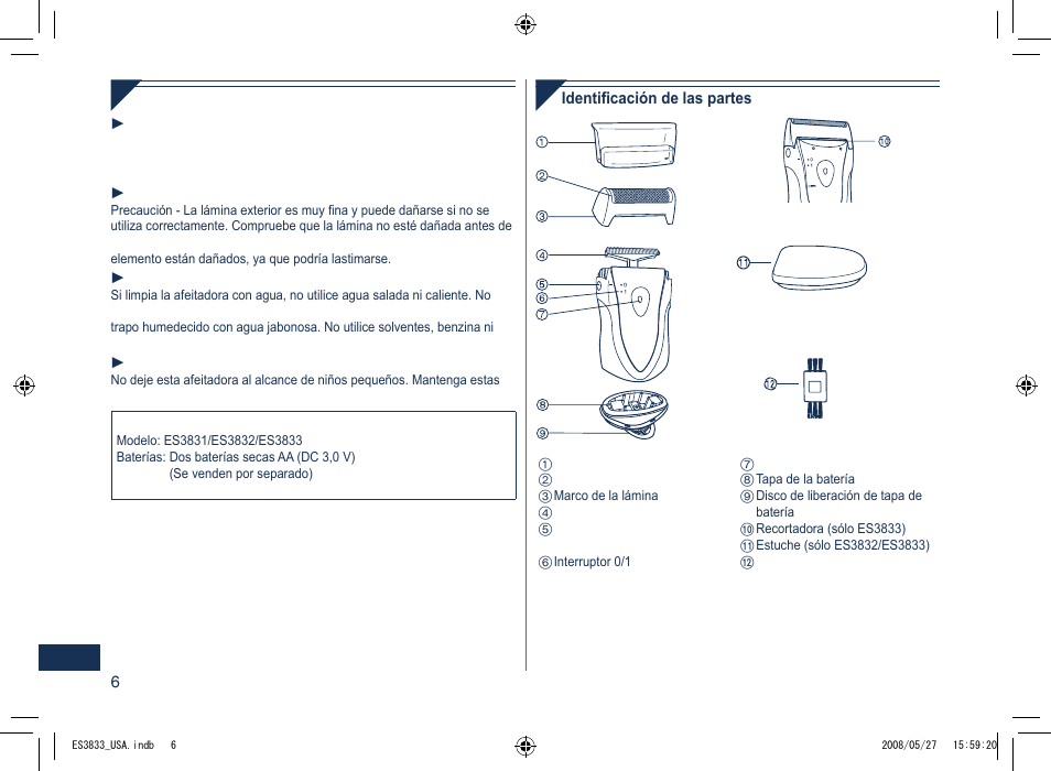 Español | Panasonic ES3831 User Manual | Page 6 / 12