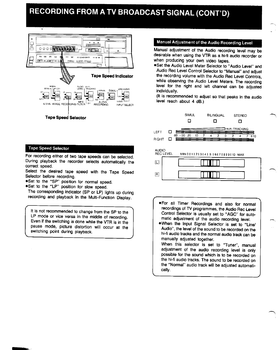 Recording from a tv broadcast signal (cont’d) | Panasonic NV-FS1 User Manual | Page 20 / 40