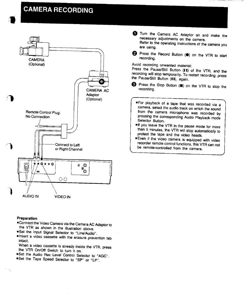 Camera recording, Preparation | Panasonic NV-FS1 User Manual | Page 31 / 40