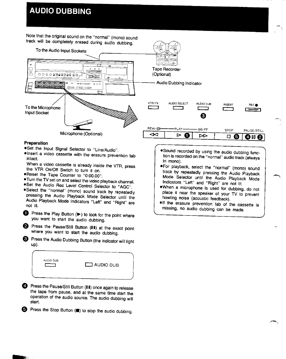 Audio dubbing, Preparation | Panasonic NV-FS1 User Manual | Page 34 / 40