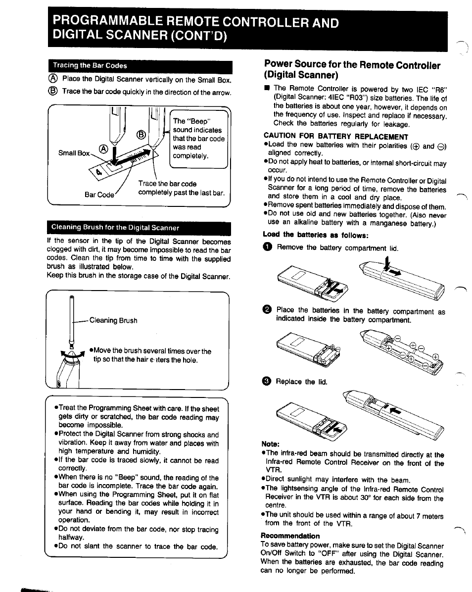 Caution for battery replacement, Load the batteries as follows, Recommendation | Panasonic NV-FS1 User Manual | Page 8 / 40