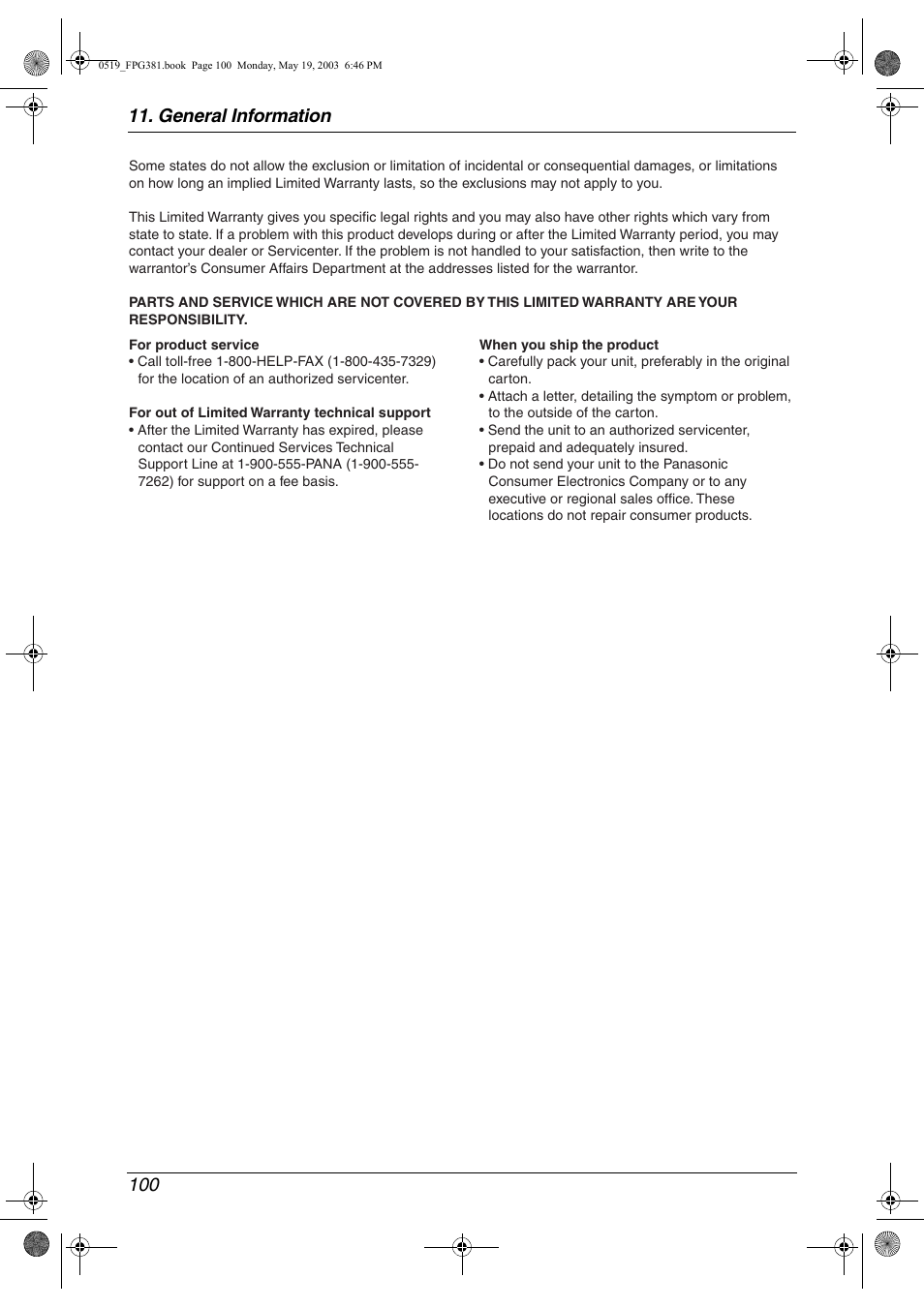 General information 100 | Panasonic KX-FPG381 User Manual | Page 102 / 106