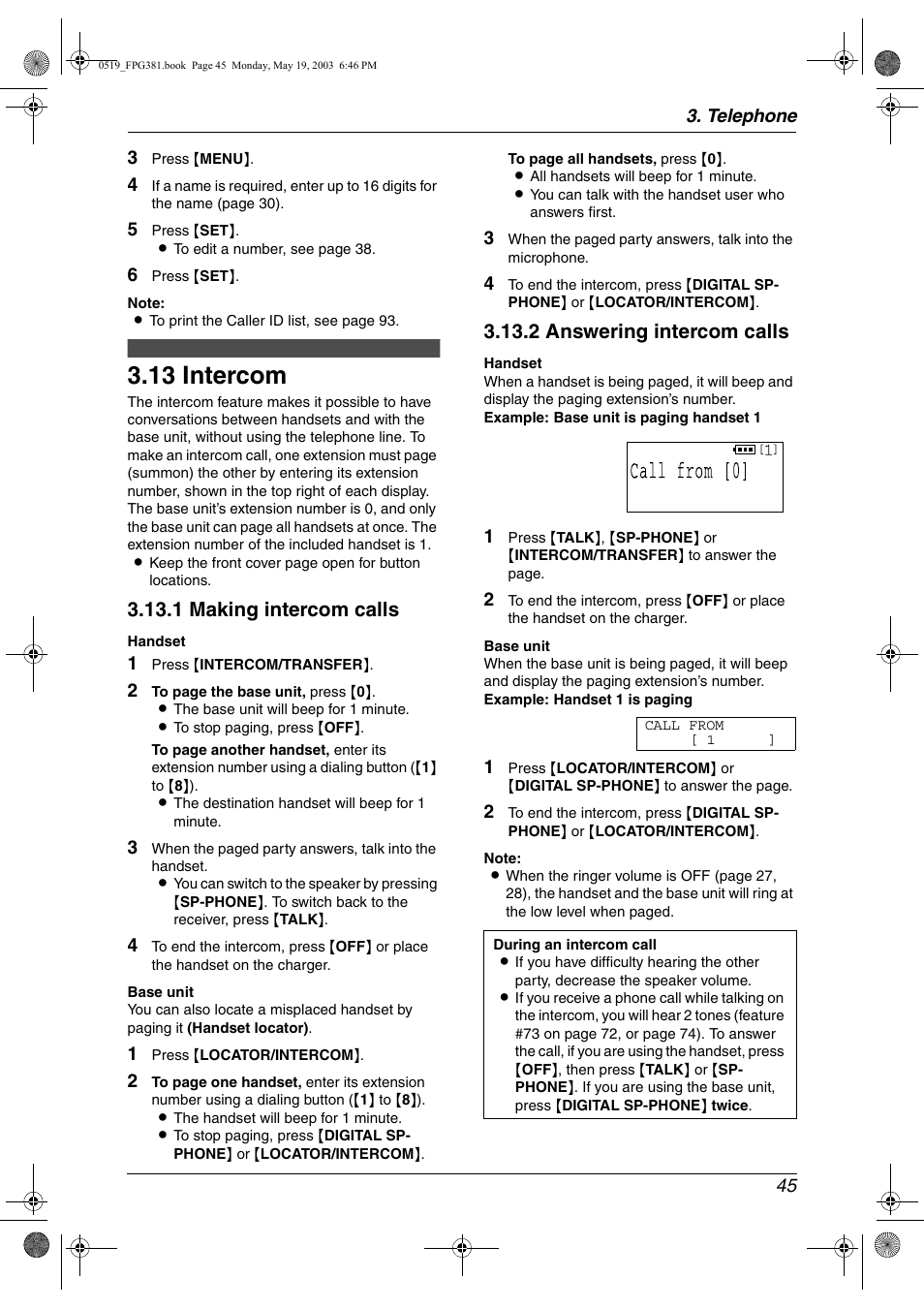 Other features, Intercom, 13 intercom | 1 making intercom calls, 2 answering intercom calls | Panasonic KX-FPG381 User Manual | Page 47 / 106