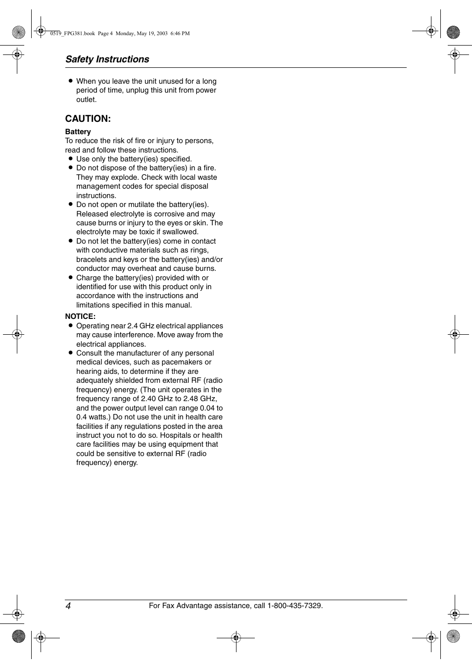 Safety instructions 4, Caution | Panasonic KX-FPG381 User Manual | Page 6 / 106