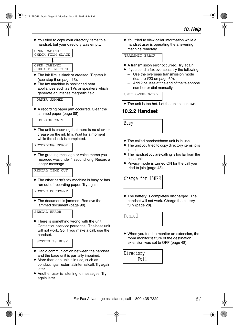 2 handset, Help 81 | Panasonic KX-FPG381 User Manual | Page 83 / 106