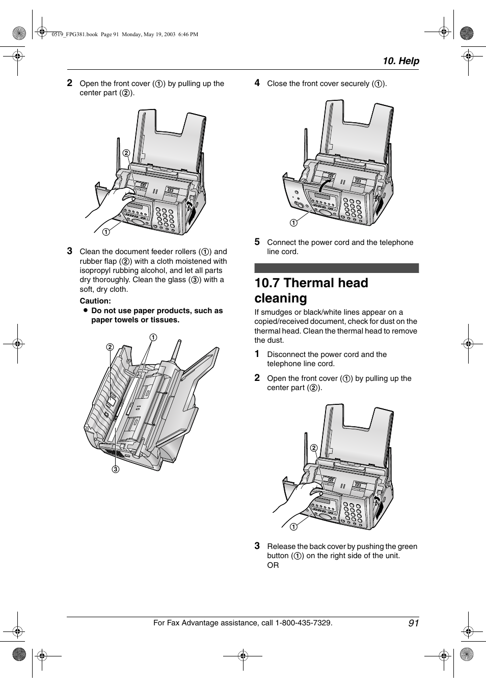 Thermal head cleaning, 7 thermal head cleaning | Panasonic KX-FPG381 User Manual | Page 93 / 106