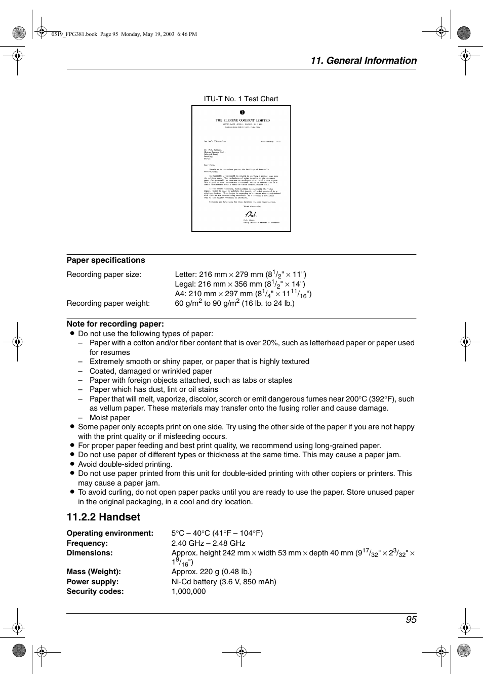 2 handset, General information 95 | Panasonic KX-FPG381 User Manual | Page 97 / 106