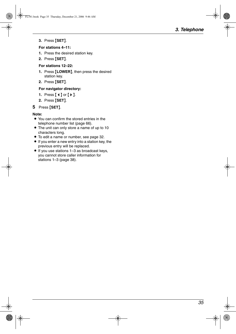 Telephone 35 | Panasonic KX-FL541 User Manual | Page 37 / 82