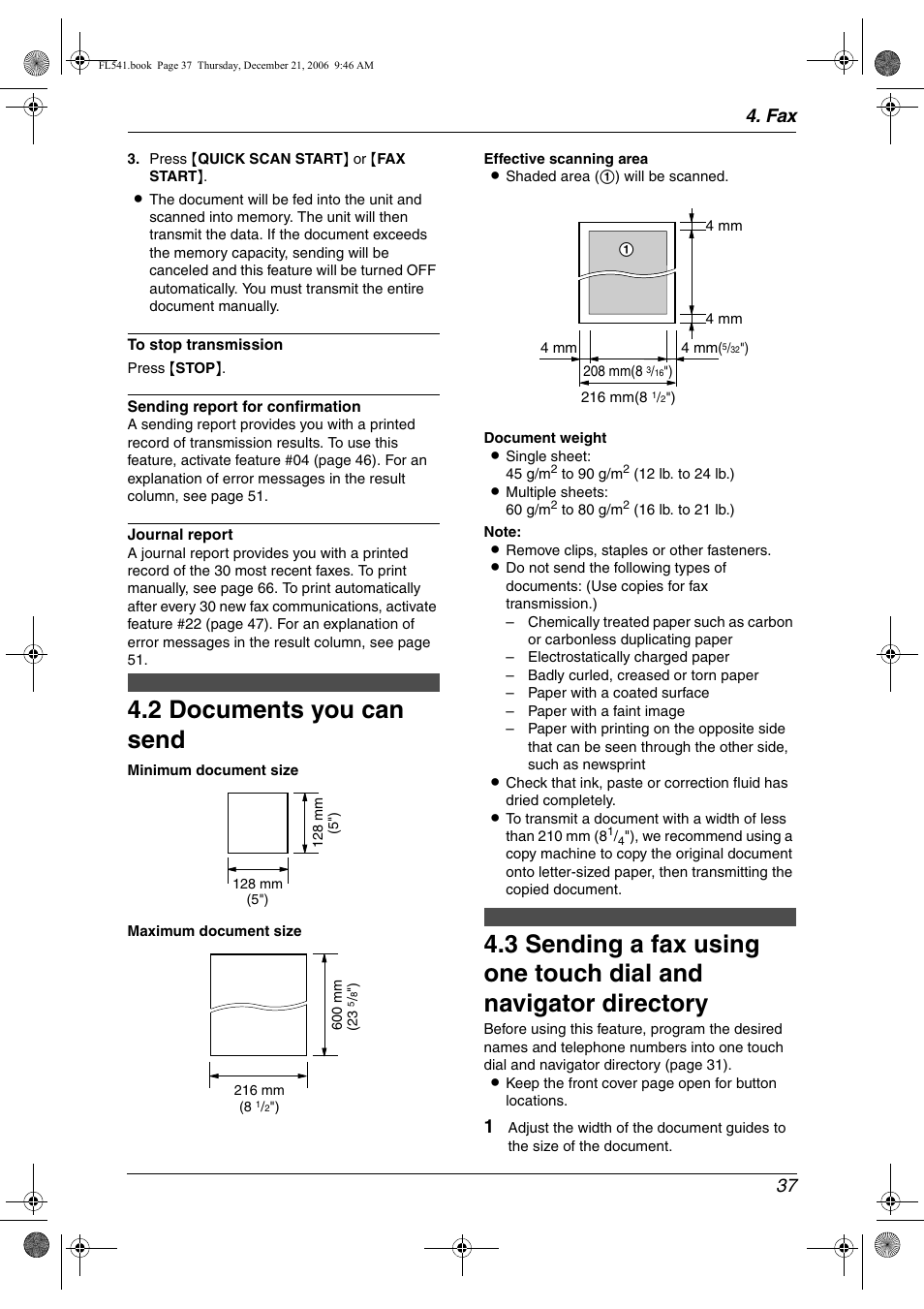 2 documents you can send, Documents you can send, 2 documents you can send | Fax 37 | Panasonic KX-FL541 User Manual | Page 39 / 82