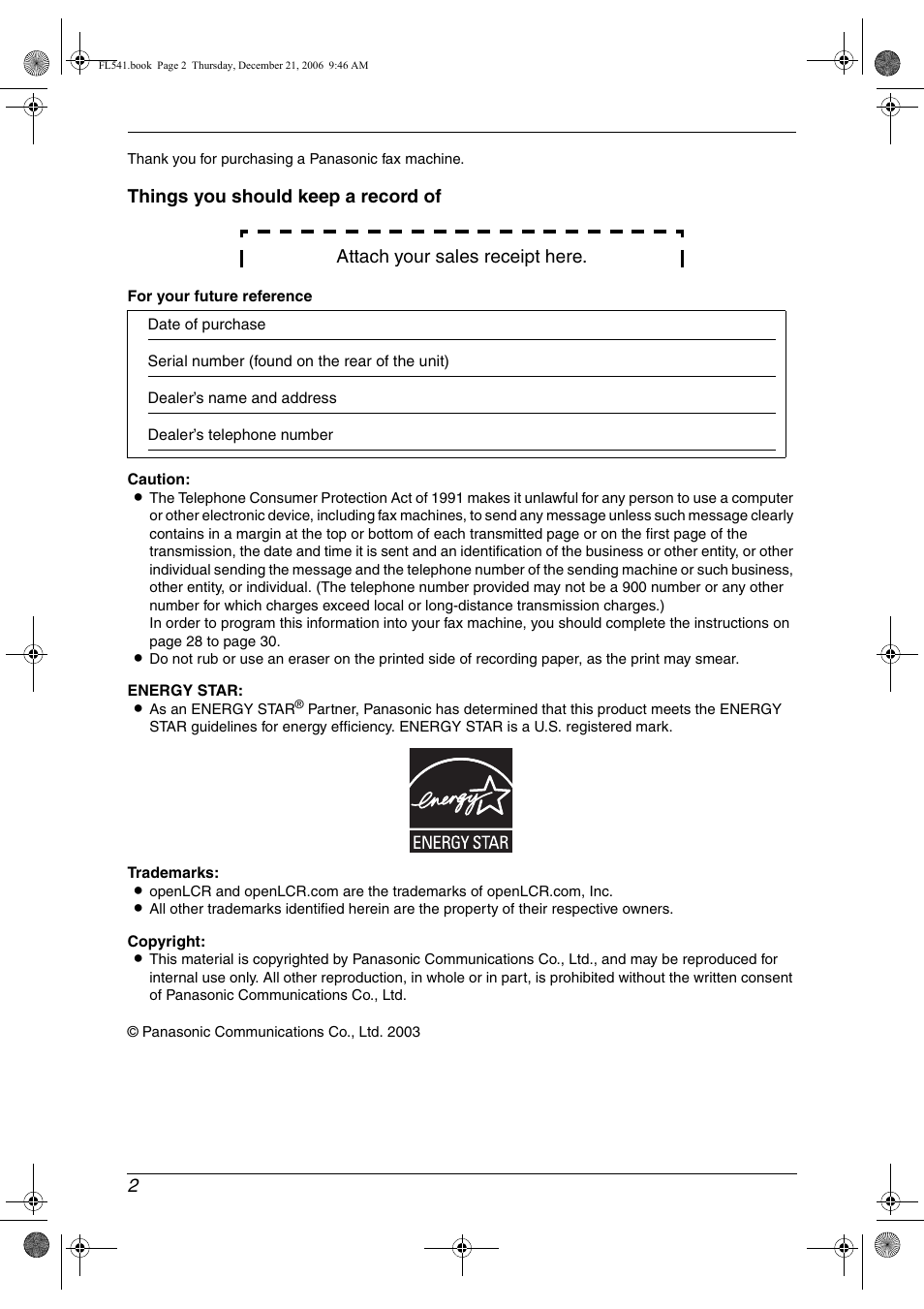 Panasonic KX-FL541 User Manual | Page 4 / 82