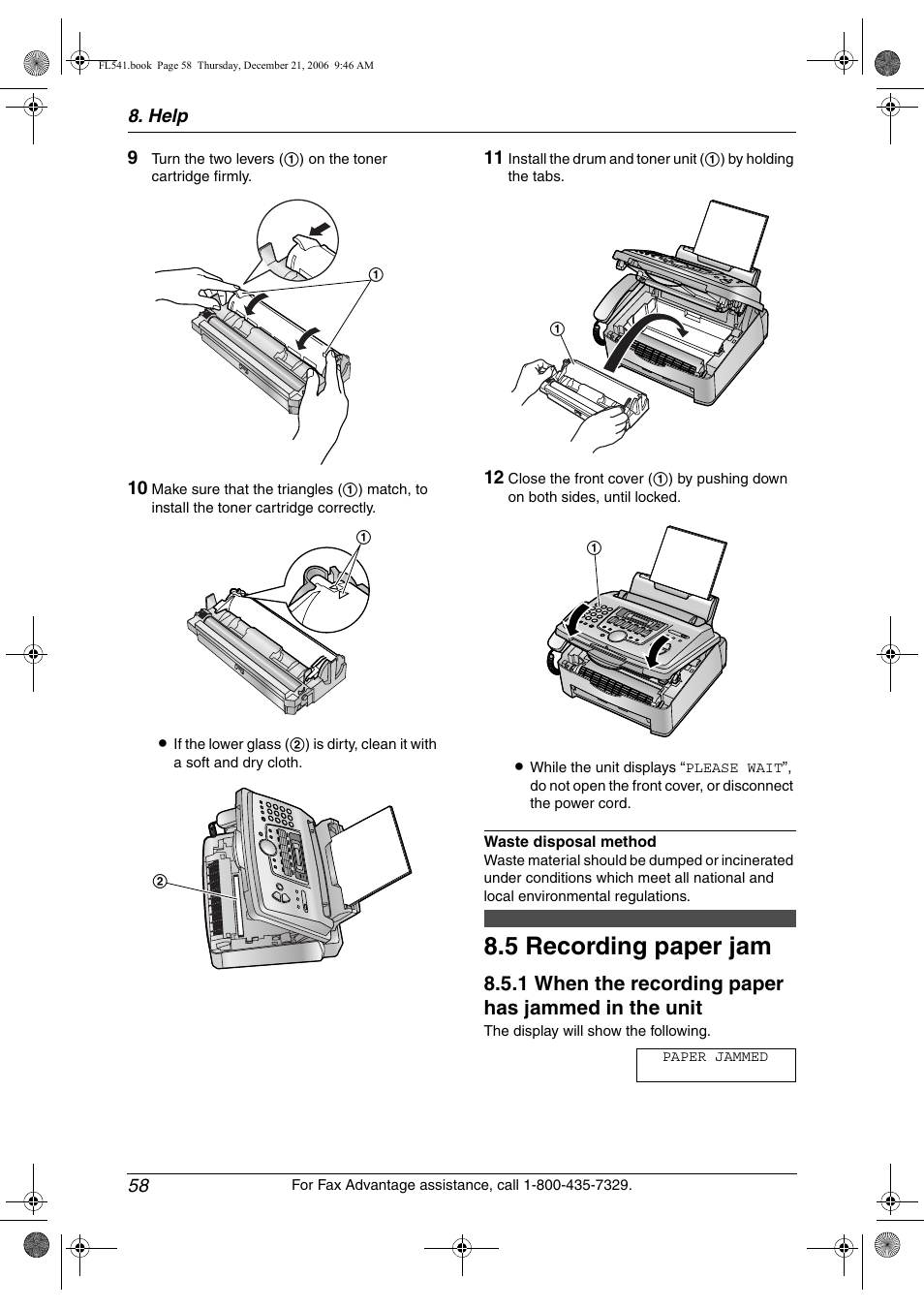 Jams, 5 recording paper jam, Recording paper jam | 5 recording paper jam, 1 when the recording paper has jammed in the unit | Panasonic KX-FL541 User Manual | Page 60 / 82