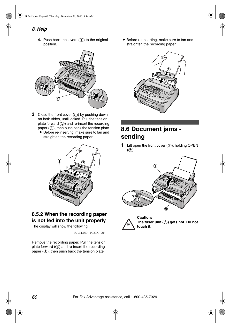 6 document jams - sending, Document jams - sending, 6 document jams - sending | Panasonic KX-FL541 User Manual | Page 62 / 82