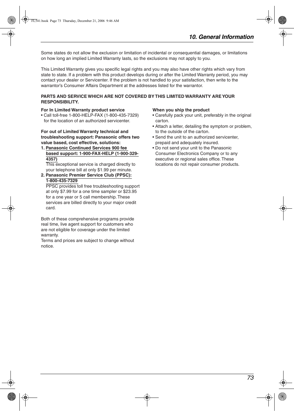 General information 73 | Panasonic KX-FL541 User Manual | Page 75 / 82