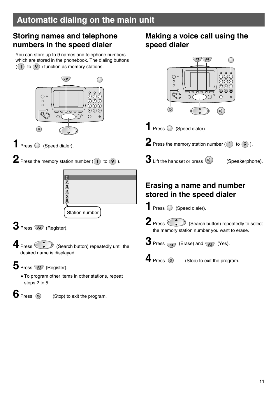 Automatic dialing on the main unit | Panasonic KX-L5CW User Manual | Page 11 / 28