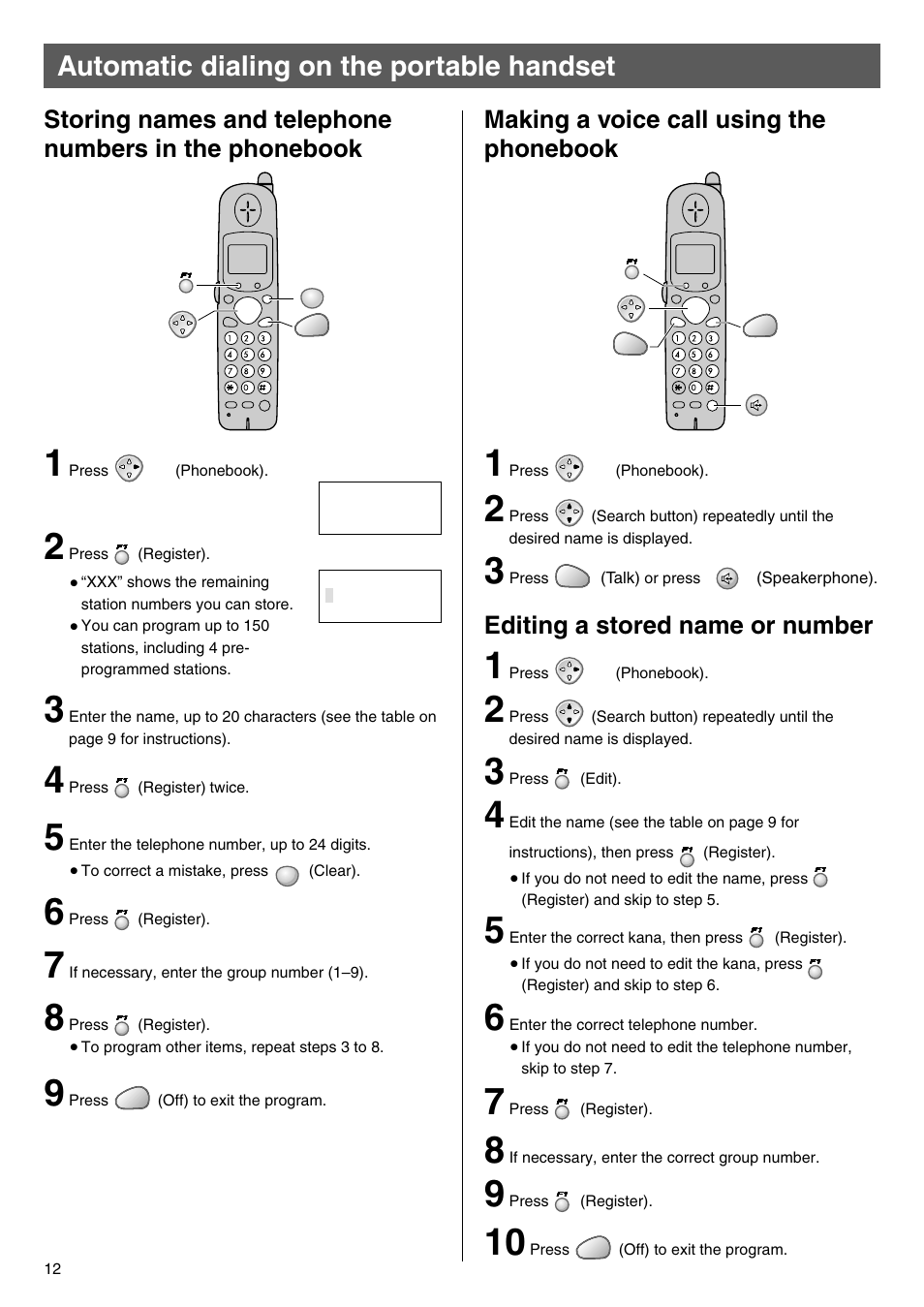 Automatic dialing on the portable handset | Panasonic KX-L5CW User Manual | Page 12 / 28