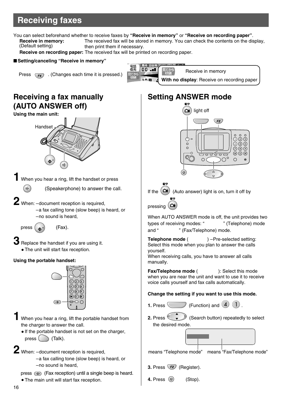 Receiving faxes | Panasonic KX-L5CW User Manual | Page 16 / 28