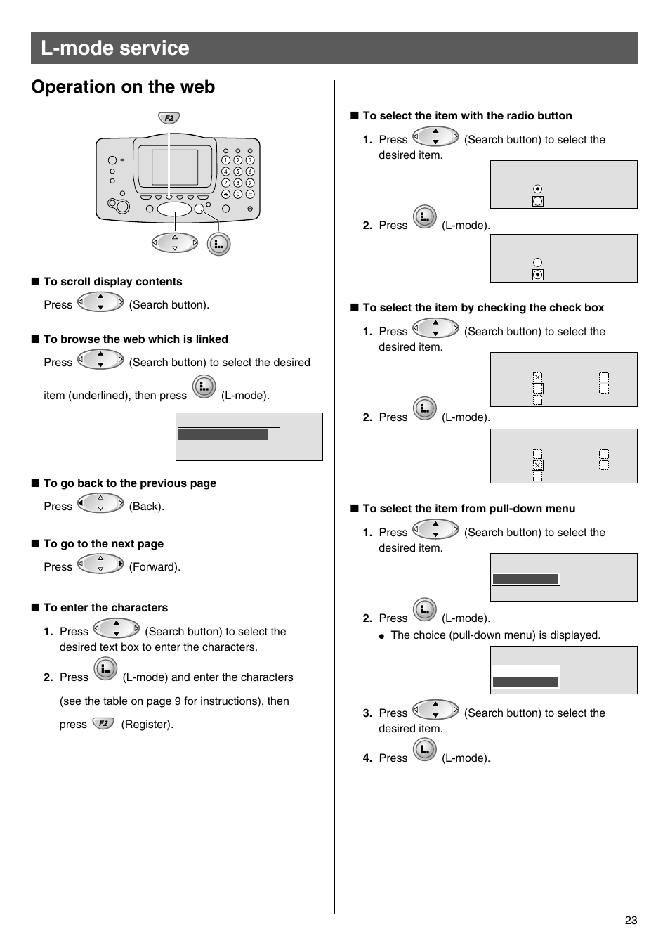 L-mode service, Operation on the web | Panasonic KX-L5CW User Manual | Page 23 / 28