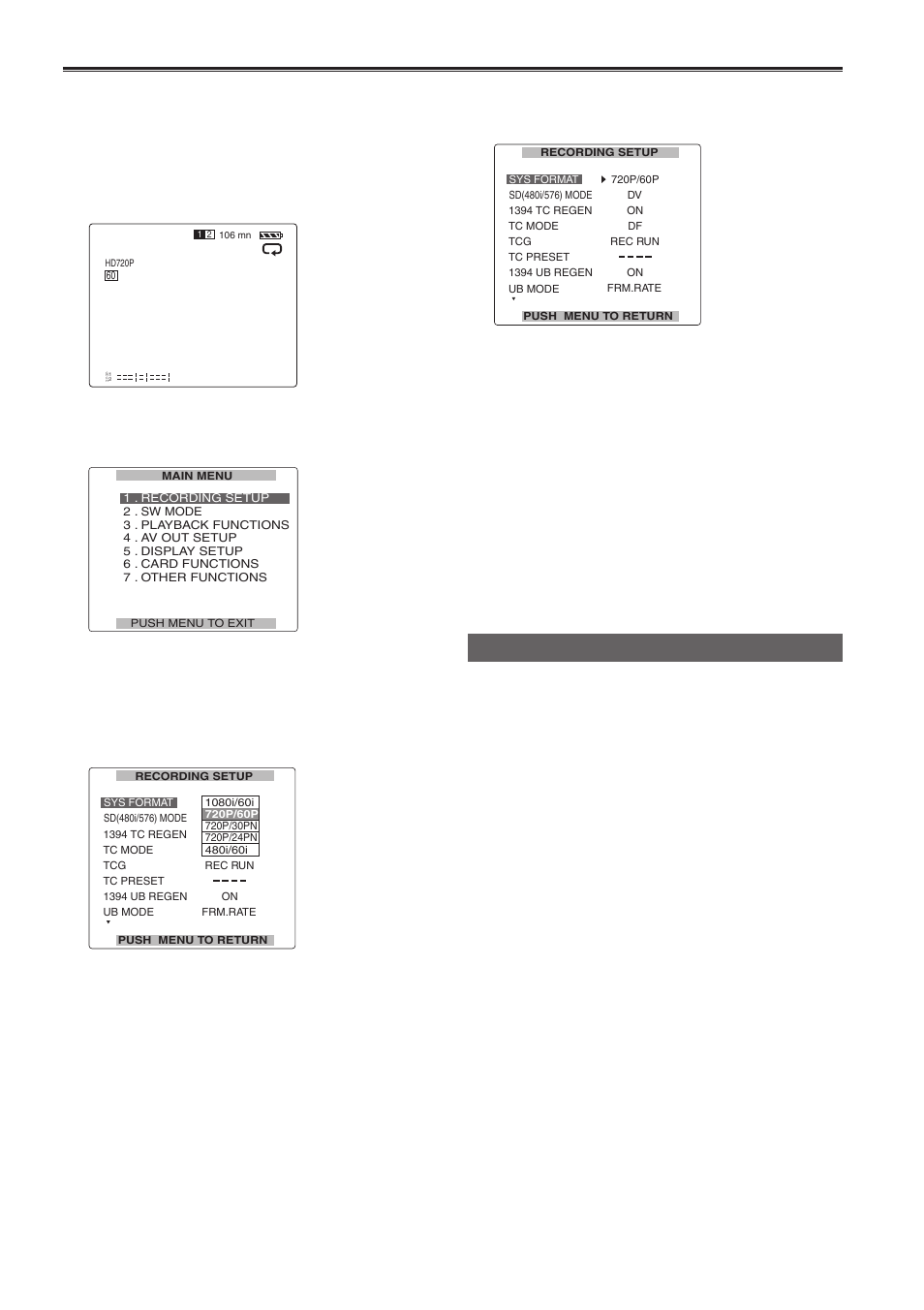 Menu, Basic operations on the setting menus, Basic operations on the setting menus 1 | Initializing the setting menu | Panasonic AG-HPG10P User Manual | Page 70 / 92