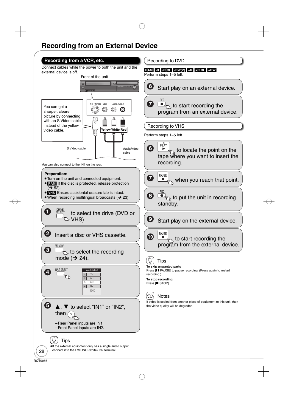 Recording from an external device, Start play on an external device, When you reach that point | Panasonic DIGA DMR-EZ48V User Manual | Page 28 / 100