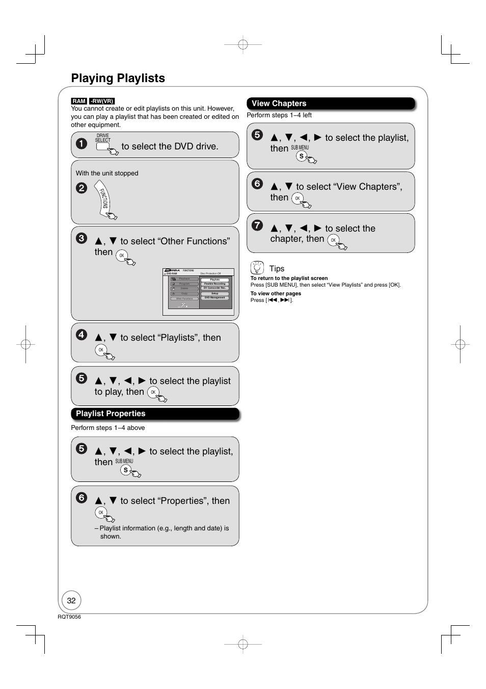 Playing playlists | Panasonic DIGA DMR-EZ48V User Manual | Page 32 / 100