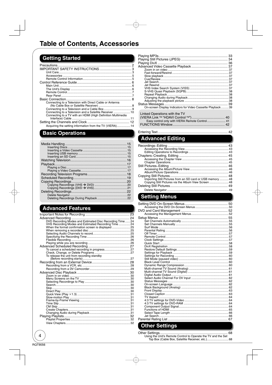 Panasonic DIGA DMR-EZ48V User Manual | Page 4 / 100