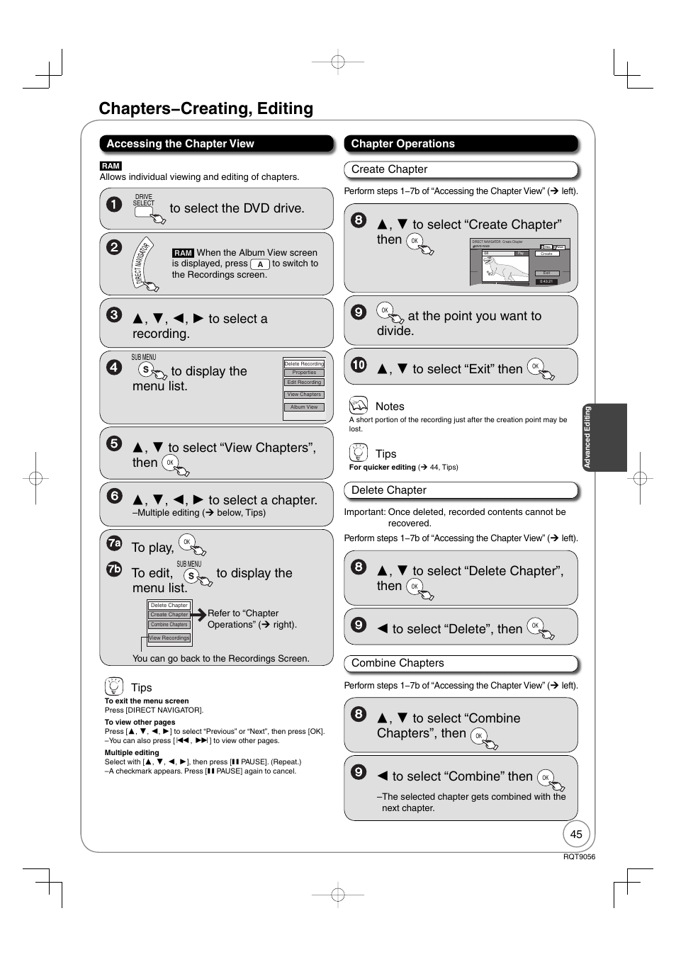 Chapters − creating, editing | Panasonic DIGA DMR-EZ48V User Manual | Page 45 / 100