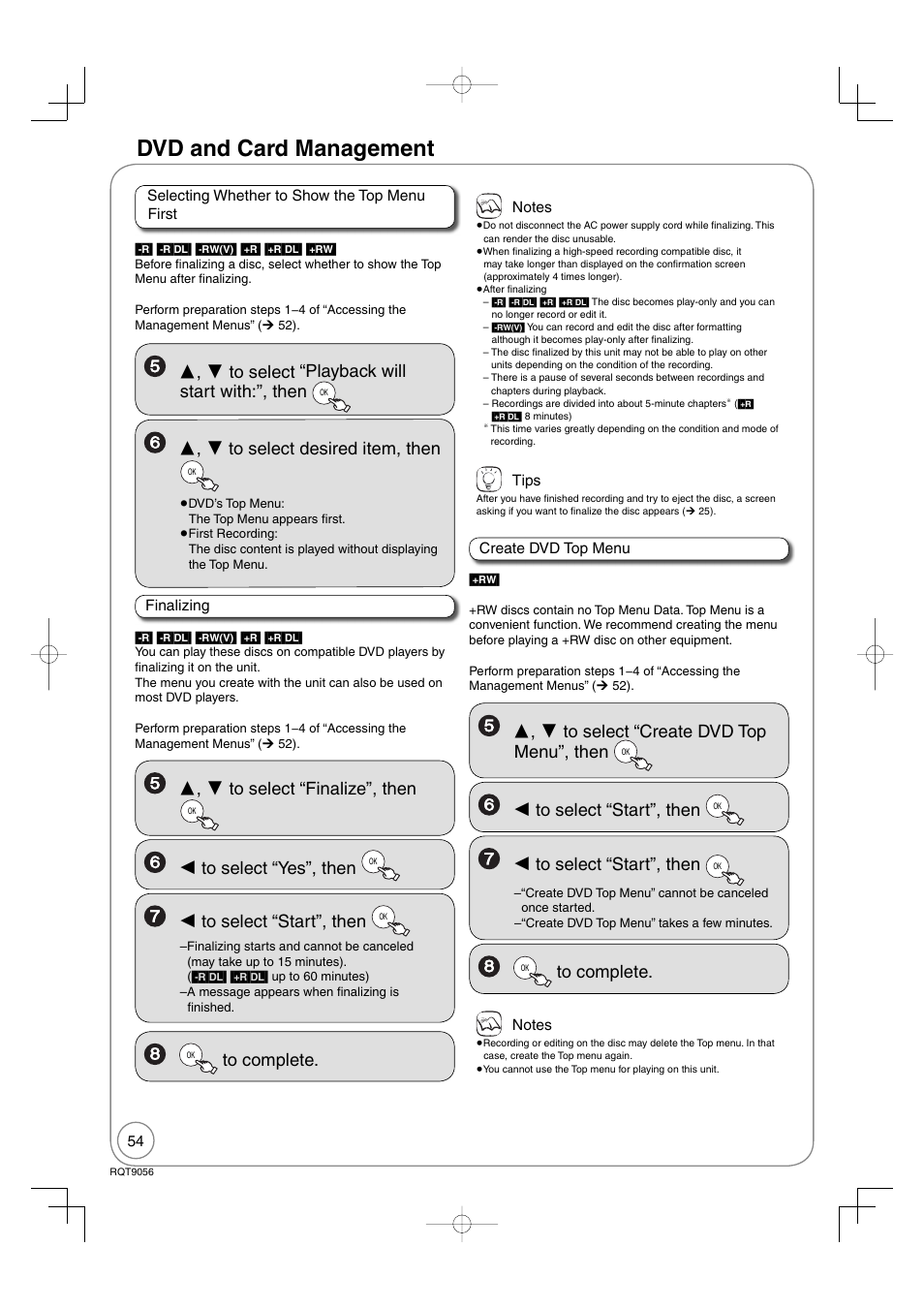 Dvd and card management | Panasonic DIGA DMR-EZ48V User Manual | Page 54 / 100