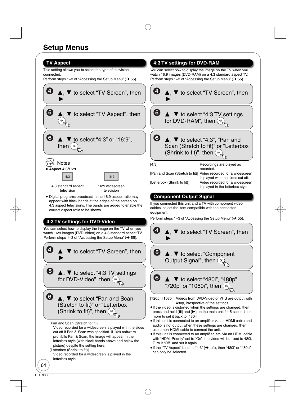 Setup menus | Panasonic DIGA DMR-EZ48V User Manual | Page 64 / 100