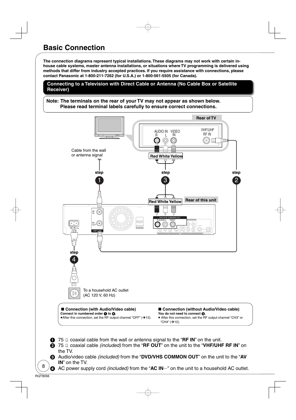 Basic connection | Panasonic DIGA DMR-EZ48V User Manual | Page 8 / 100