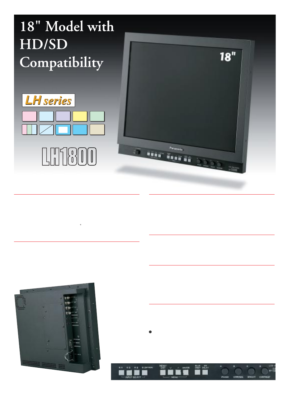 Thin, light, compact, Hd/sd multi-format input, Rack and vesa mounting | Manual controls, Remote | Panasonic BT-LH1500 User Manual | Page 4 / 8