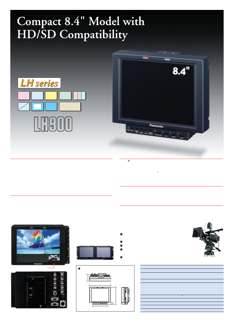 Hd/sd compatibility, 170 viewing angle, Broadcast-quality color and gradation | Detached control panel adds versatility, 4’’ hd/sd multi-format lcd monitor | Panasonic BT-LH1500 User Manual | Page 6 / 8