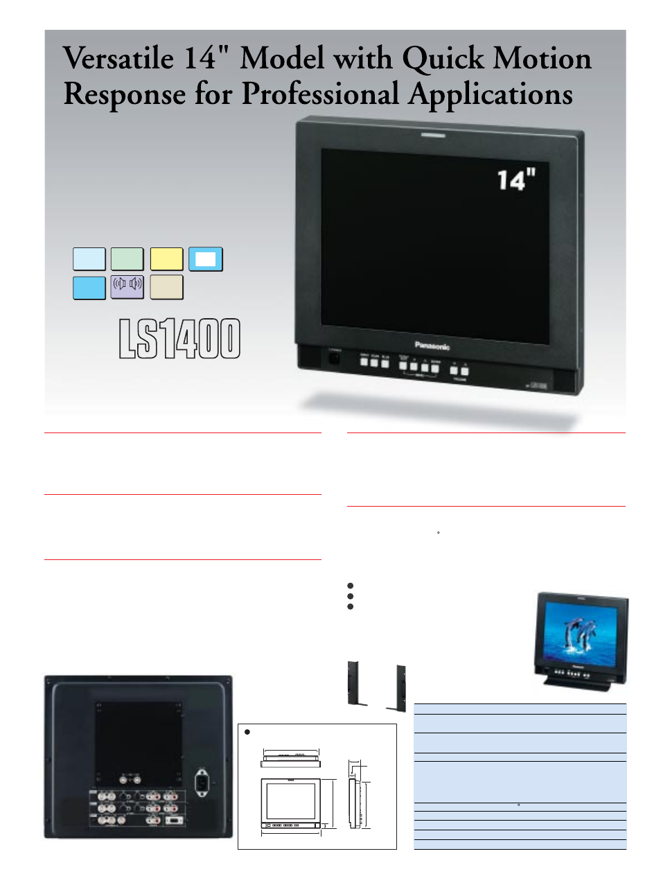 High-speed panel — 16 msec, Thin, lightweight and energy efficient, Metal cabinet for rugged use | Wide viewing angle, high picture quality, 14’’ lcd monitor | Panasonic BT-LH1500 User Manual | Page 7 / 8