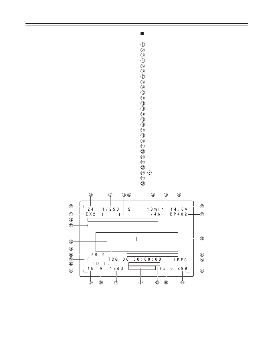 Viewfinder screen status displays | Panasonic AJ-HDC27FP User Manual | Page 41 / 134