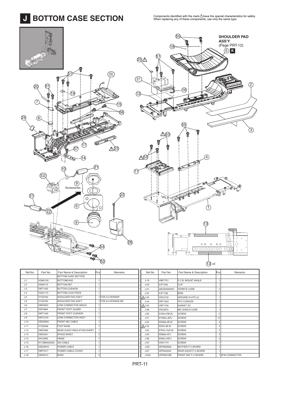 J] bottom case section, Prt-11, Page prt-12) | Panasonic AJ-HDX900MC User Manual | Page 13 / 26